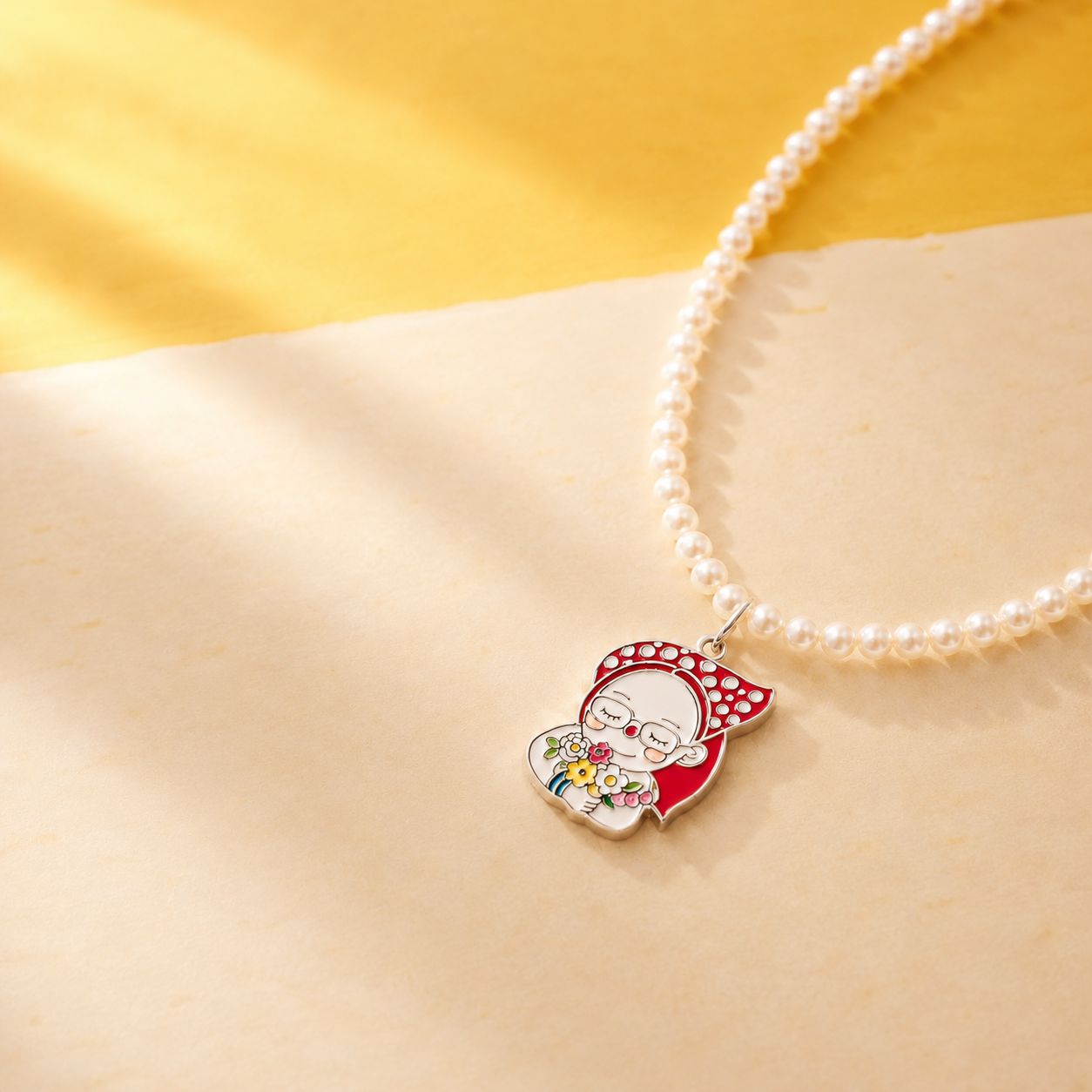 Child's Drawing Custom Enamel Pendant – Pearl Necklace