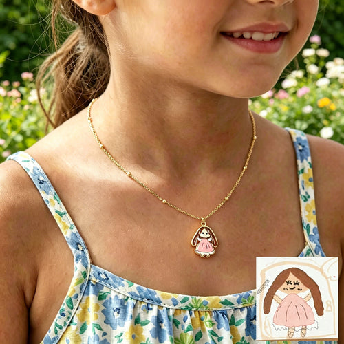 Child's Drawing Custom Enamel Pendant – Silver Necklace